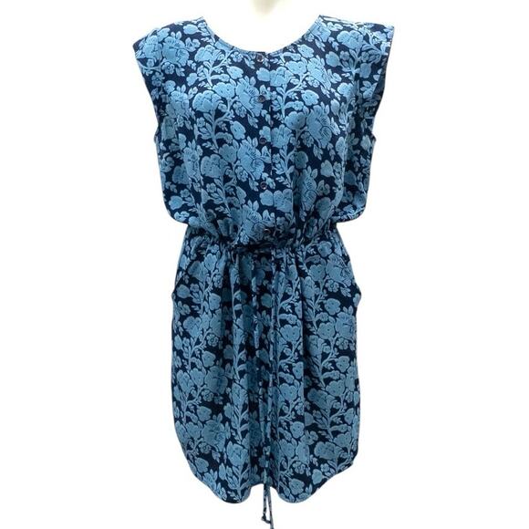 CAbi Blue Floral Java Dress #5265 Drawstring Waist Above the Knee Women's Large - Picture 2 of 5